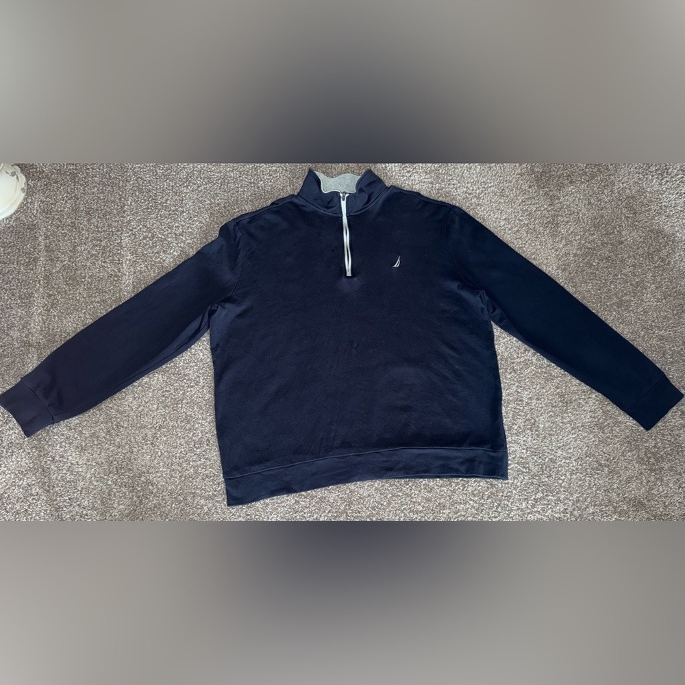 Nautica Mens Navy Blue Quarter Zip Pullover Sweater Mock Neck Logo XL